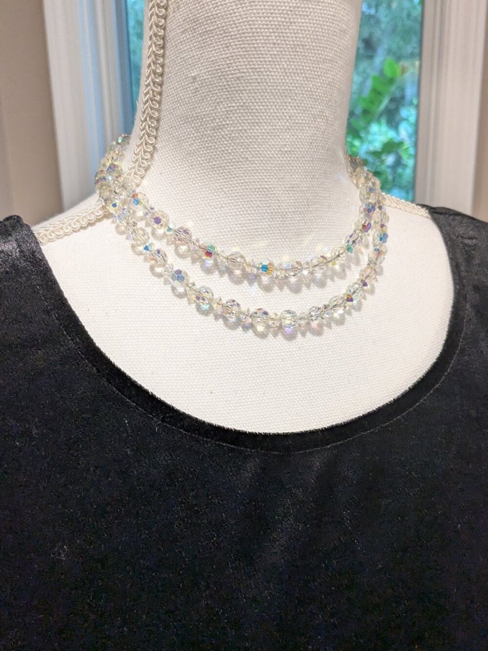 1950s Aurora Borealis Crystal Choker | Two-Strand Necklace